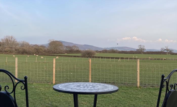 Picture of the views of the Clwydian mountain range from patio outside pod